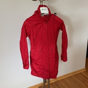 Red Patagonia rain jacket